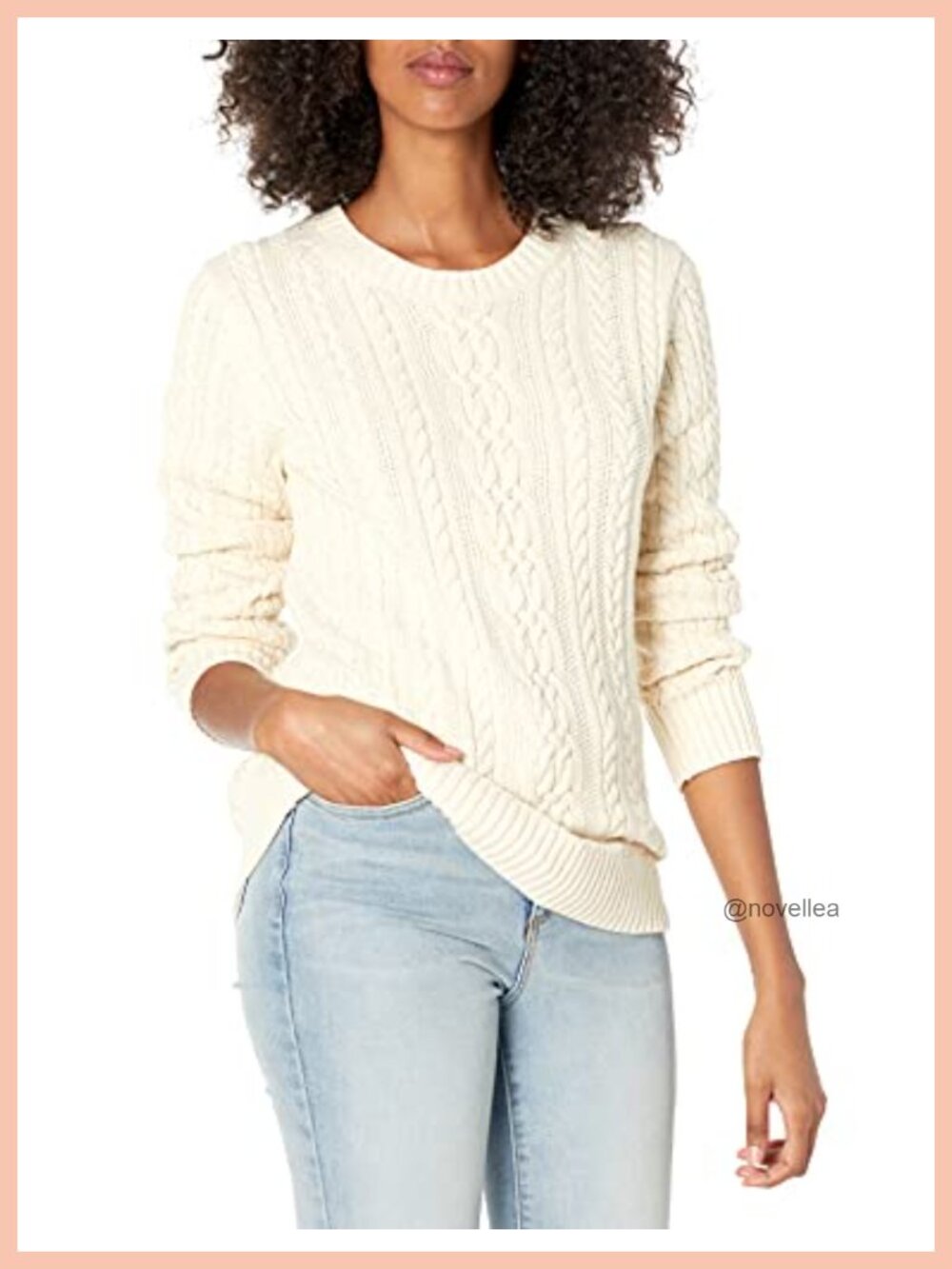 Soft Cotton Cable Knit Crewneck Pullover Sweater Long Sleeve